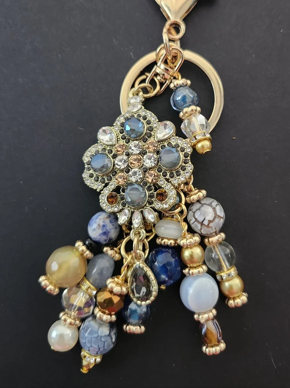 Vintage-inspired Purse Charm or Keychain Sodalite Agate Stone Handcrafted